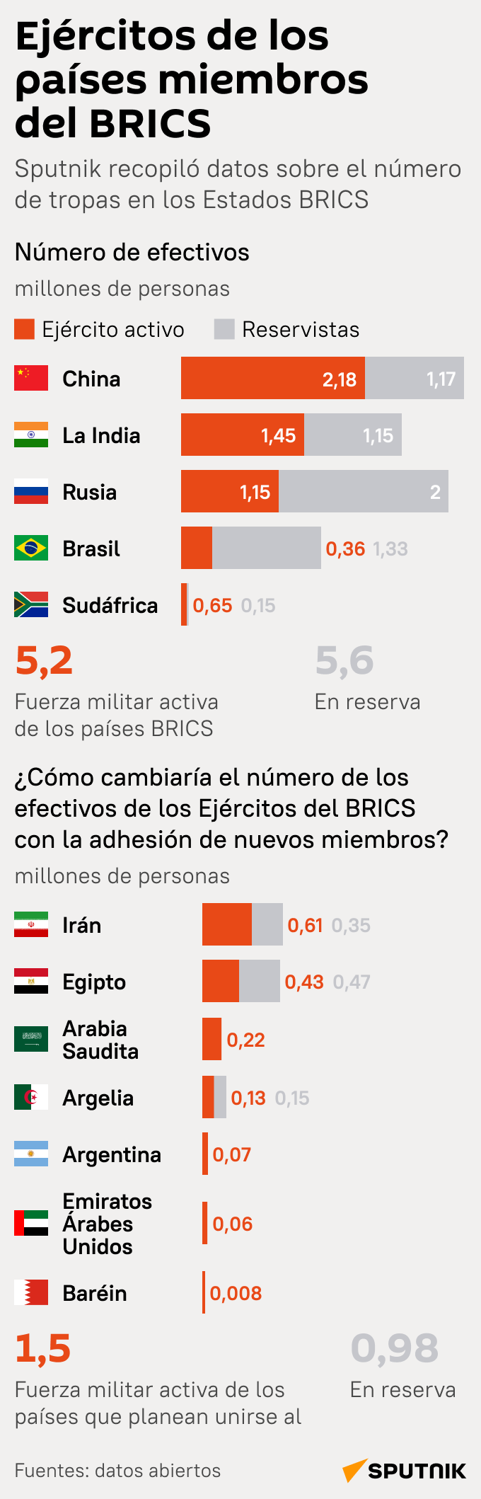 Ejércitos de los países miembros del BRICS, en cifras - Sputnik Mundo