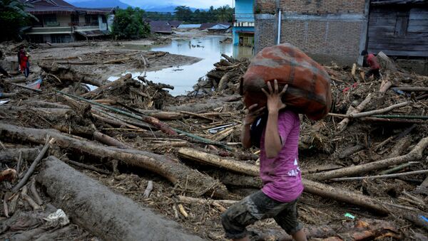 Consecuencias de inundaciones en la isla indonesia de Célebes - Sputnik Mundo