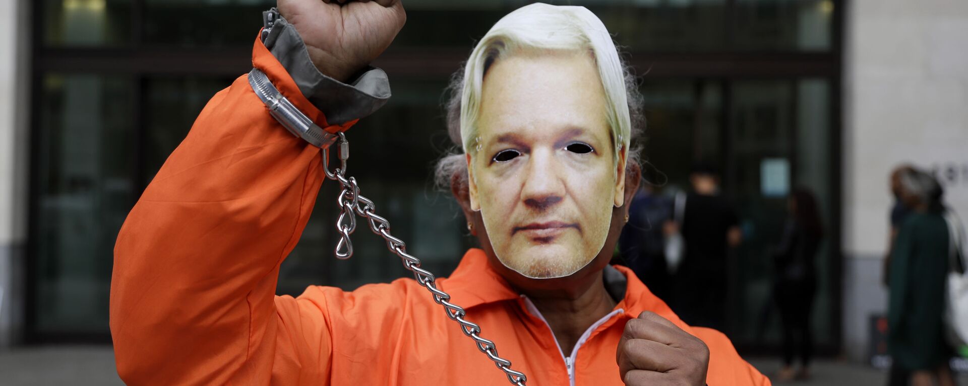 Un manifestante por la liberación del fundador de Wikileaks, Julian Assange - Sputnik Mundo, 1920, 16.09.2020