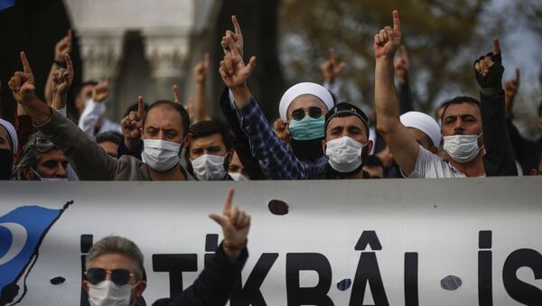 Una protesta en contra de Macron en Ankara, Turquía - Sputnik Mundo