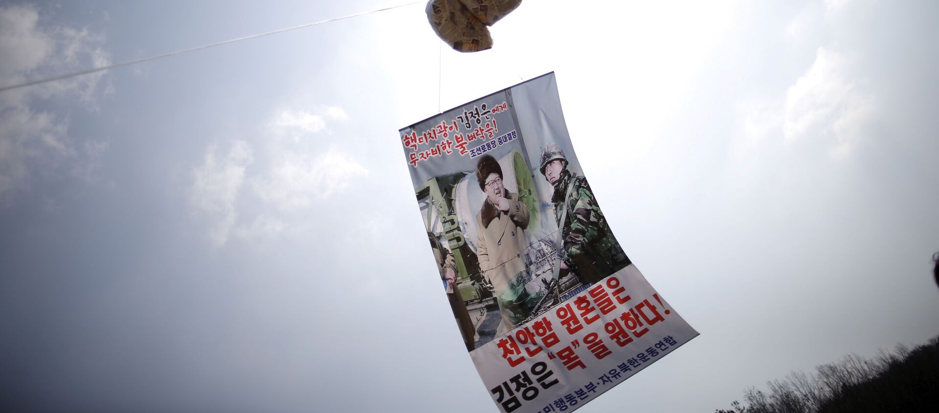 Un globo con folletos denunciando al líder norcoreano, Kim Jong-un, flota en el aire cerca de la zona desmilitarizada que separa las dos Coreas - Sputnik Mundo, 1920, 16.12.2020