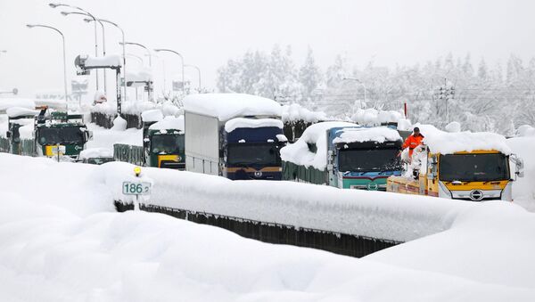 Vehículos varados por la nieve en una autopista de Japón - Sputnik Mundo