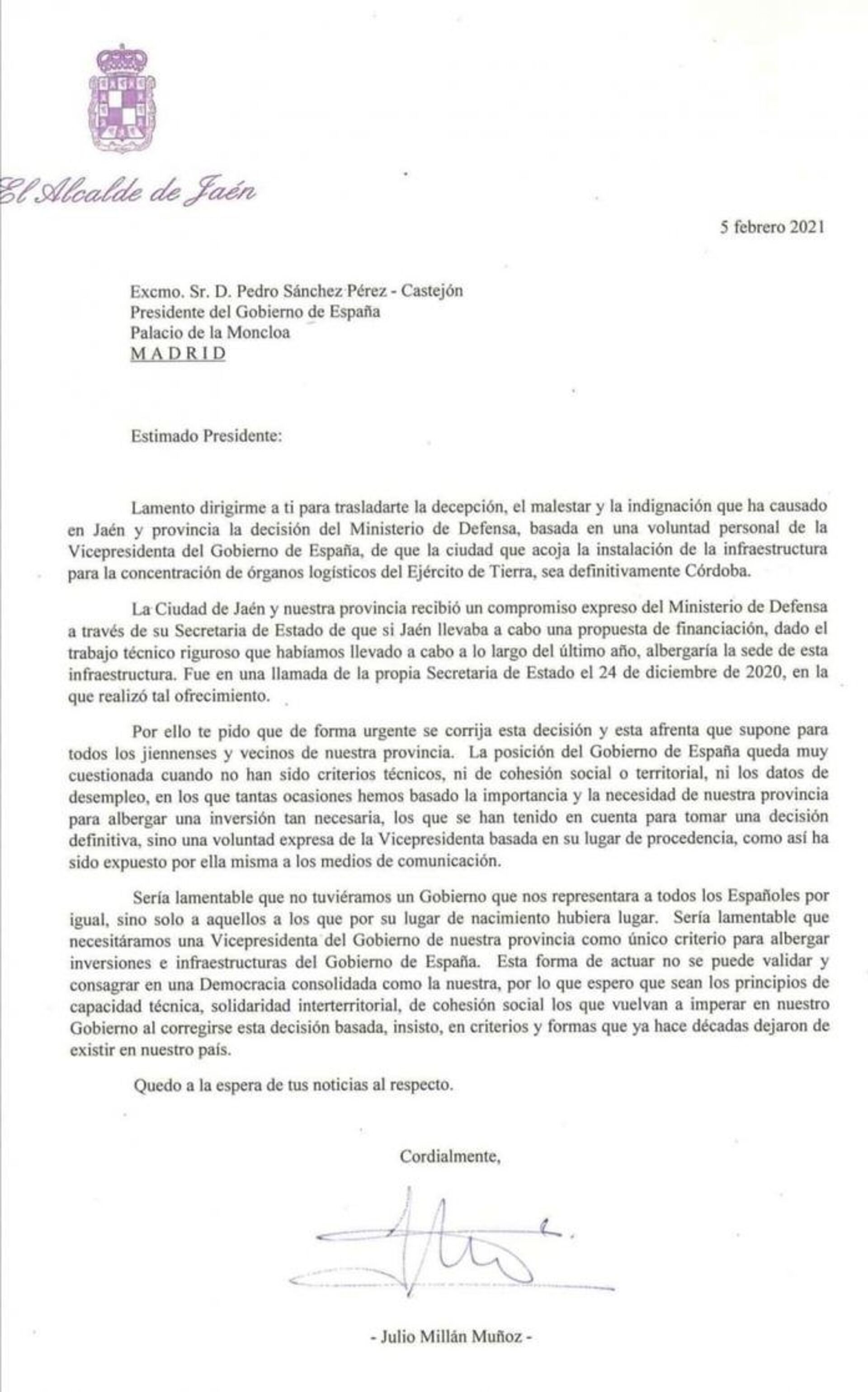 Carta del alcalde de Jaén a Pedro Sánchez - Sputnik Mundo, 1920, 11.02.2021