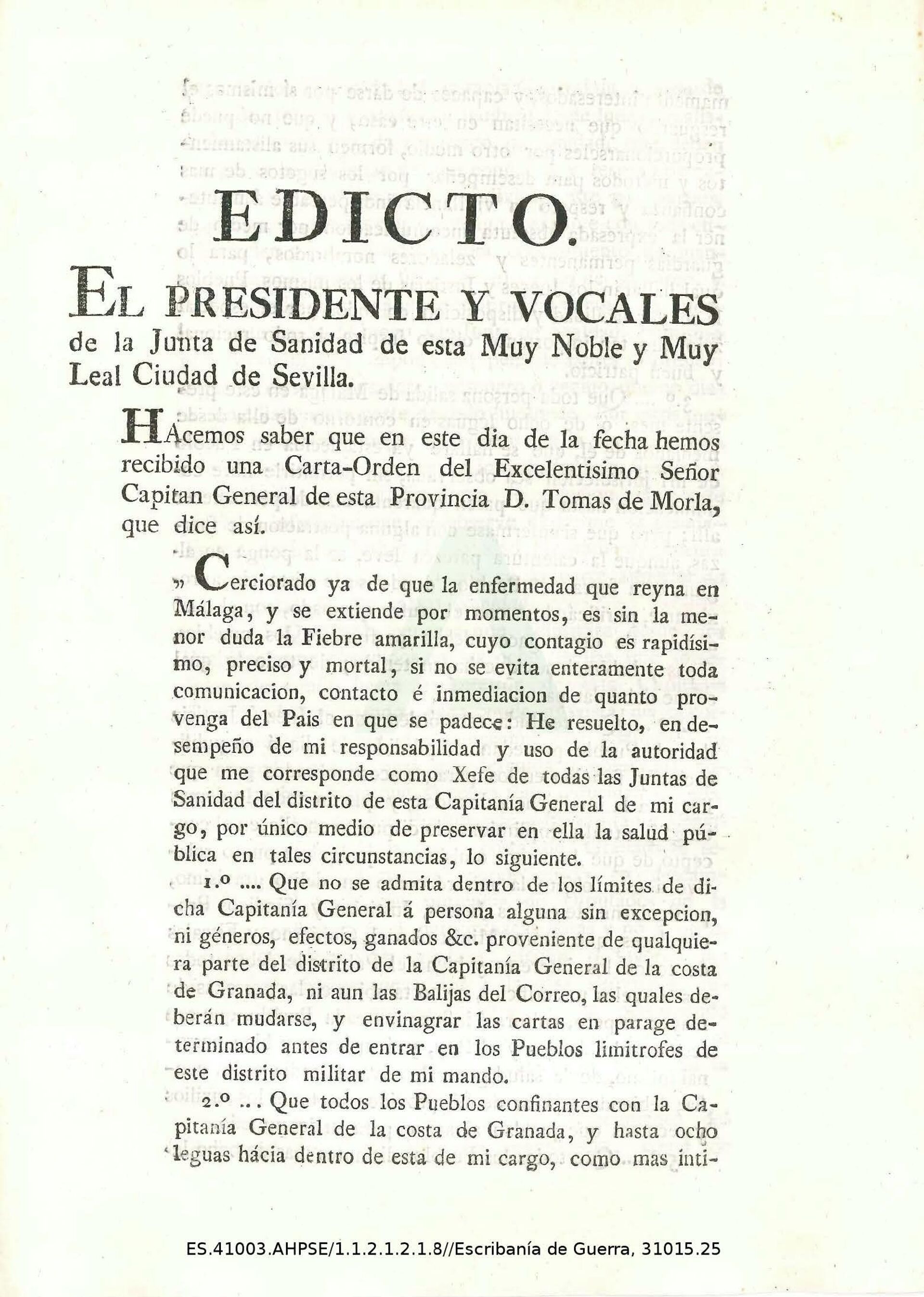 Edicto del Presidente y vocales de la Junta de Sanidad de Sevilla - Sputnik Mundo, 1920, 16.02.2021