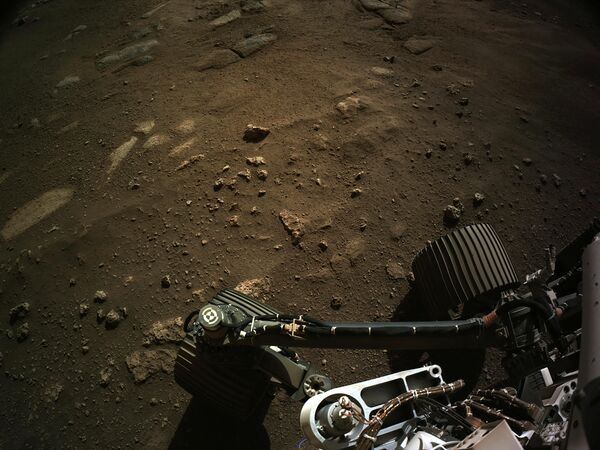 El robot Perseverance Mars Rover envió imágenes captadas desde su cámara de navegación. El Perseverance aterrizó en Marte con la misión de buscar señales de antigua vida microbiana mediante el análisis del suelo. - Sputnik Mundo