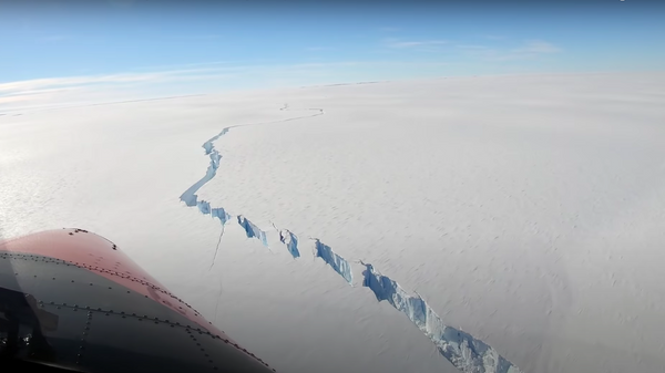 Una grieta en la plataforma de hielo flotante Brunt, en la Antártida - Sputnik Mundo