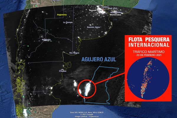 Imágenes satelitales de buques pesqueros en el límite de la Zona Económica Exclusiva argentina - Sputnik Mundo