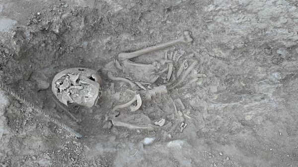 Uno de los esqueletos hallados bajo la piscina del Castillo de Berga - Sputnik Mundo