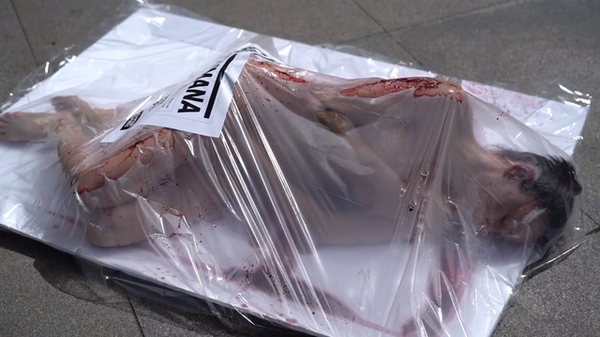 'Carne humana': activistas veganos protestan en Madrid - Sputnik Mundo