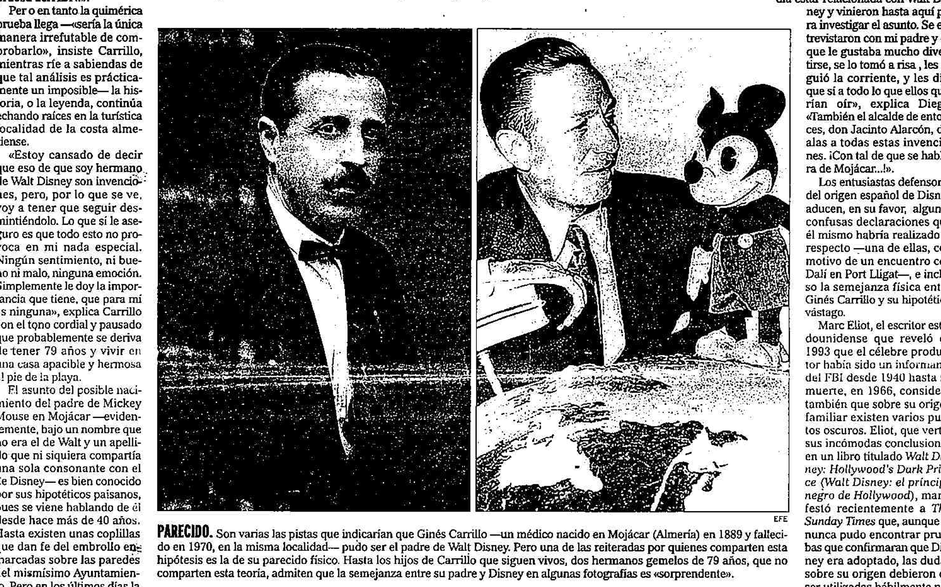 Recorte de prensa con las imágenes de Ginés Carrillo y Walt Disney - Sputnik Mundo, 1920, 20.05.2021