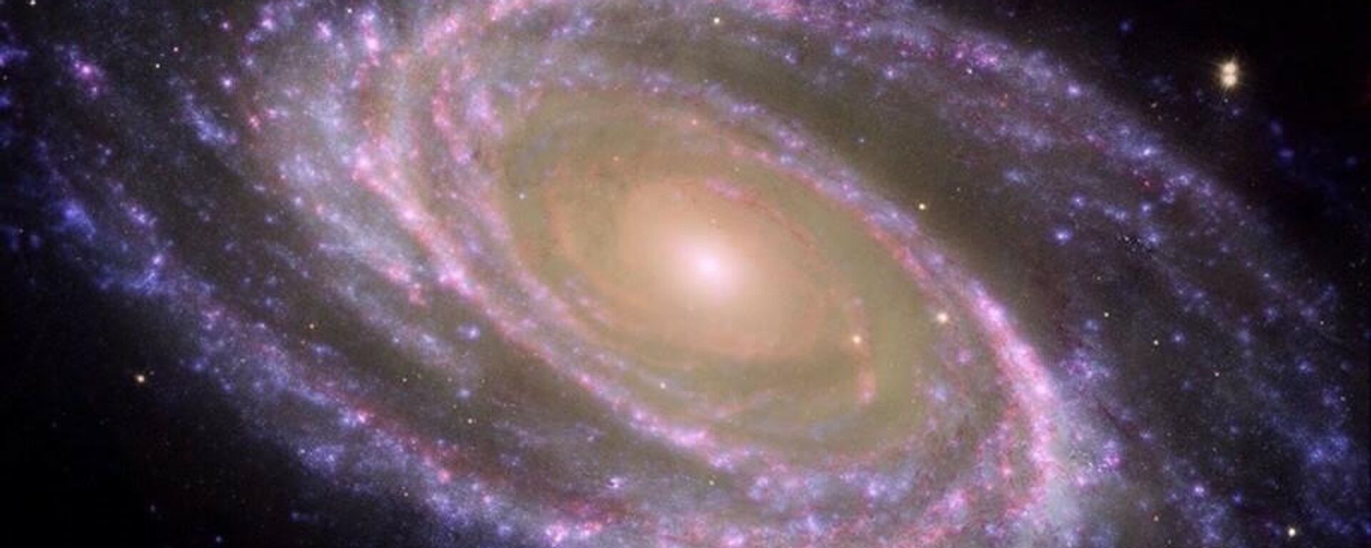 Esto es una galaxia espiral cercana, la M81, en el centro está el bulbo (rojizo) y el exterior (azulado) los brazos espirales, donde se crean las estrellas - Sputnik Mundo, 1920, 04.03.2022