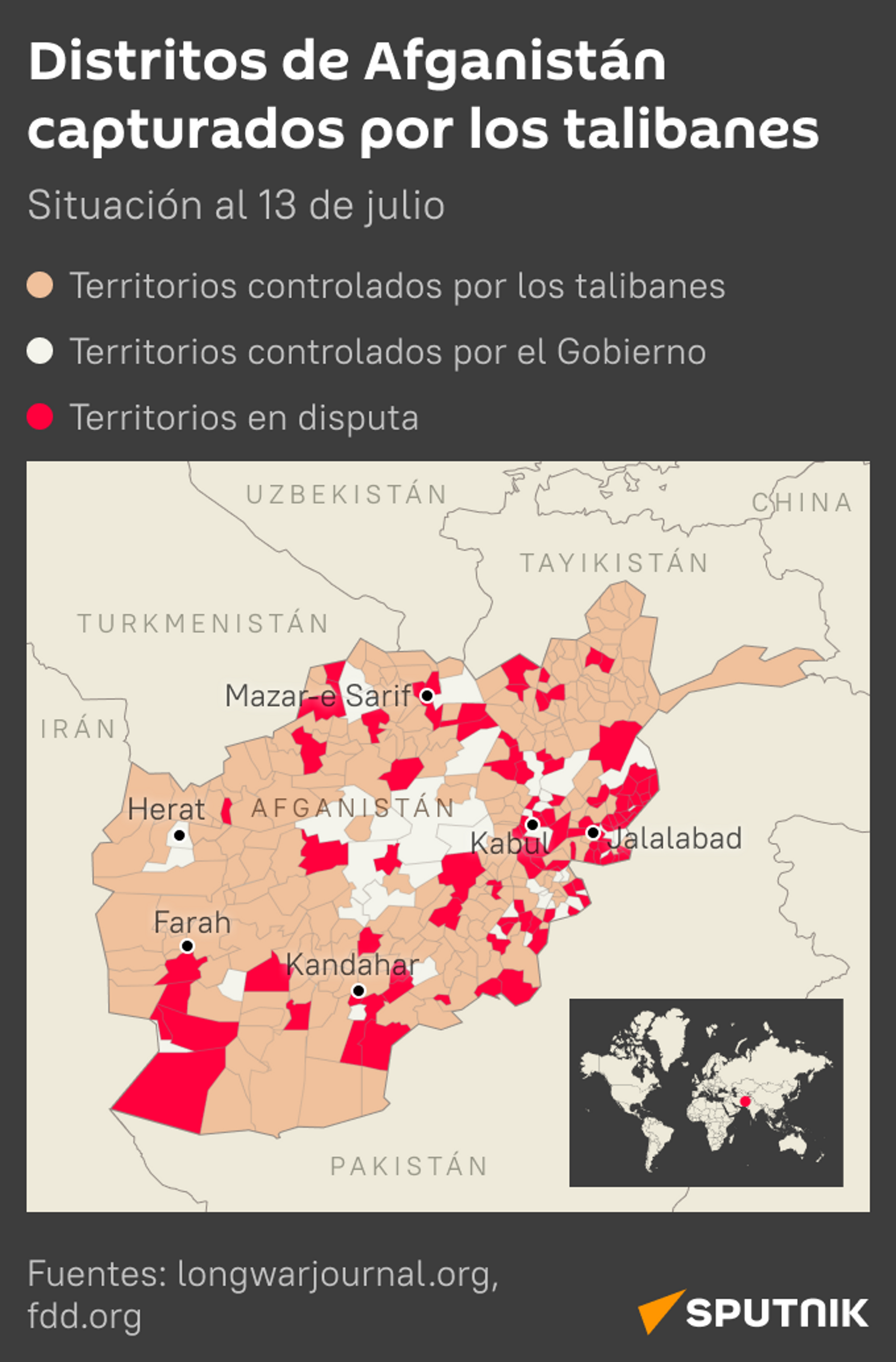 Distritos de Afganistán capturados por los talibanes - Sputnik Mundo, 1920, 14.07.2021