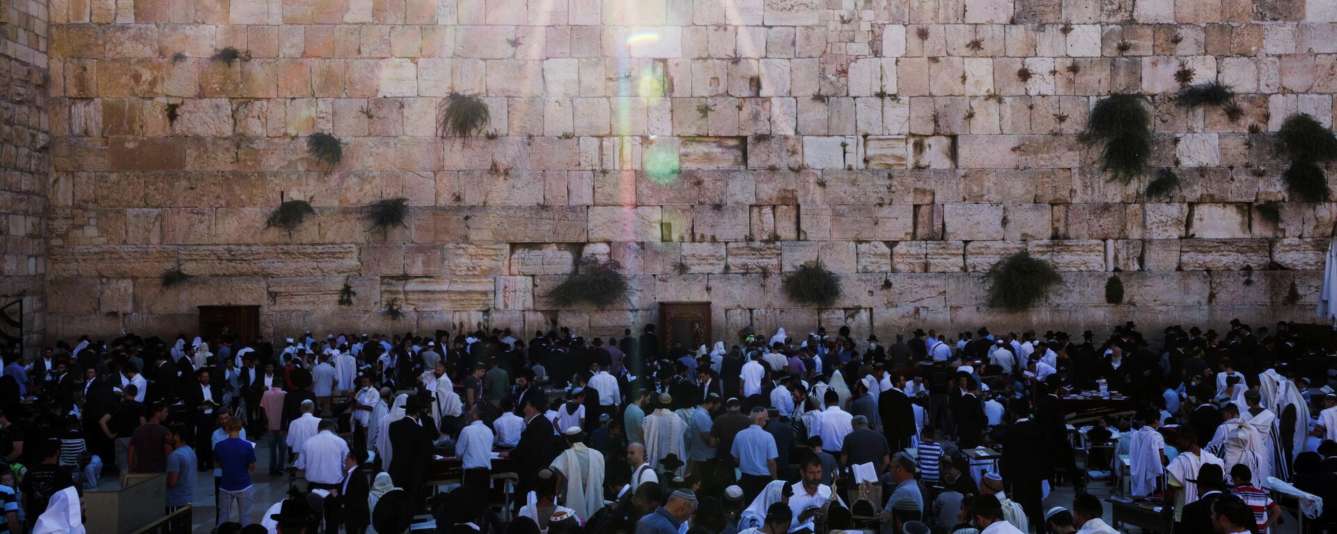 Los fieles judíos rezan durante Tisha b'Av, un día de ayuno y lamento, que conmemora la fecha del calendario judío en la que se cree que fueron destruidos el Primer y Segundo Templos, Ciudad Vieja de Jerusalén, el 18 de julio de 2021 - Sputnik Mundo, 1920, 18.07.2021