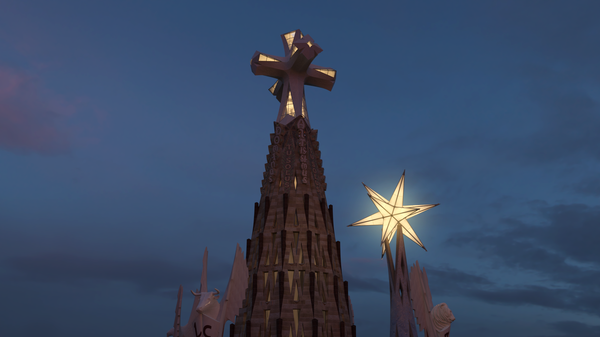 Imagen de realidad virtual del exterior de la torre de la Sagrada Familia - Sputnik Mundo