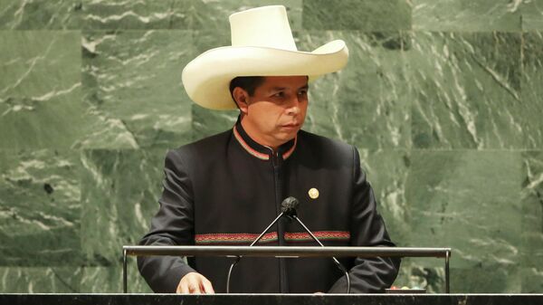 El presidente de Perú, Pedro Castillo, durante la Asamblea General de Naciones Unidas en 2021 - Sputnik Mundo