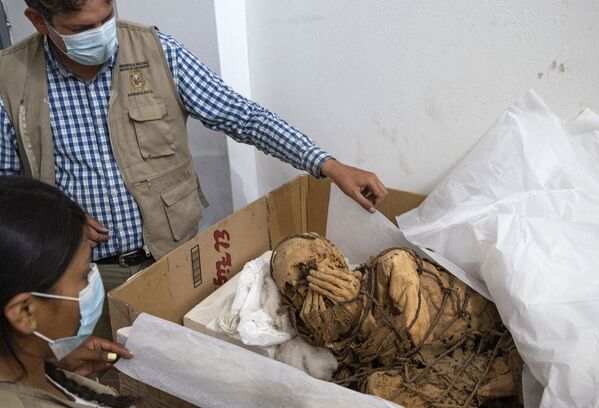 Durante unas excavaciones arqueológicas en Cajamarquilla, a 25 km de la capital peruana, Lima, se ha descubierto la momia de un hombre que se cree que murió hace 800 - 1.200 años. - Sputnik Mundo