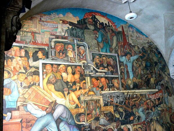 Rivera también fue el pionero del muralismo mexicano. En la foto: el mural Epopeya del pueblo mexicano en el Palacio Nacional de México (fragmento). - Sputnik Mundo