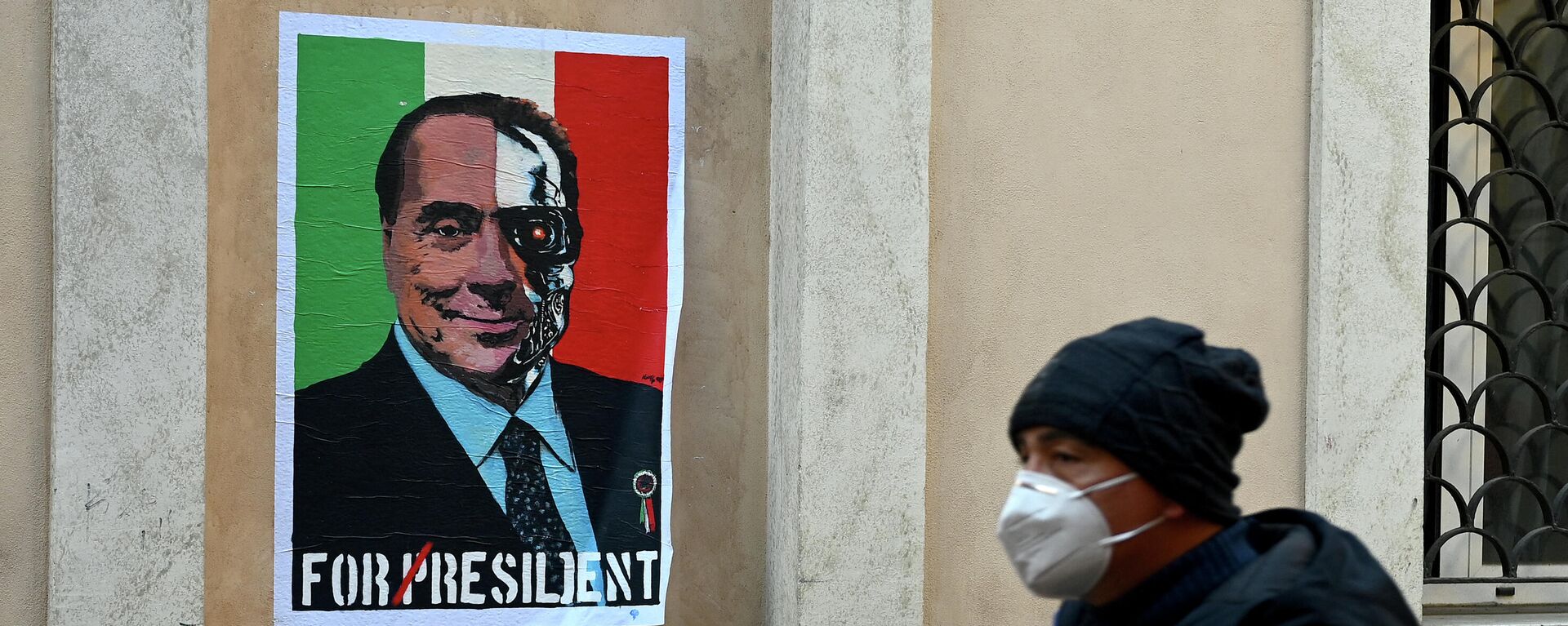 Obra del artista callejero 'Harry Greb' que representa al líder del partido de Forza Italia, Silvio Berlusconi, como el personaje de la película Terminator - Sputnik Mundo, 1920, 20.01.2022