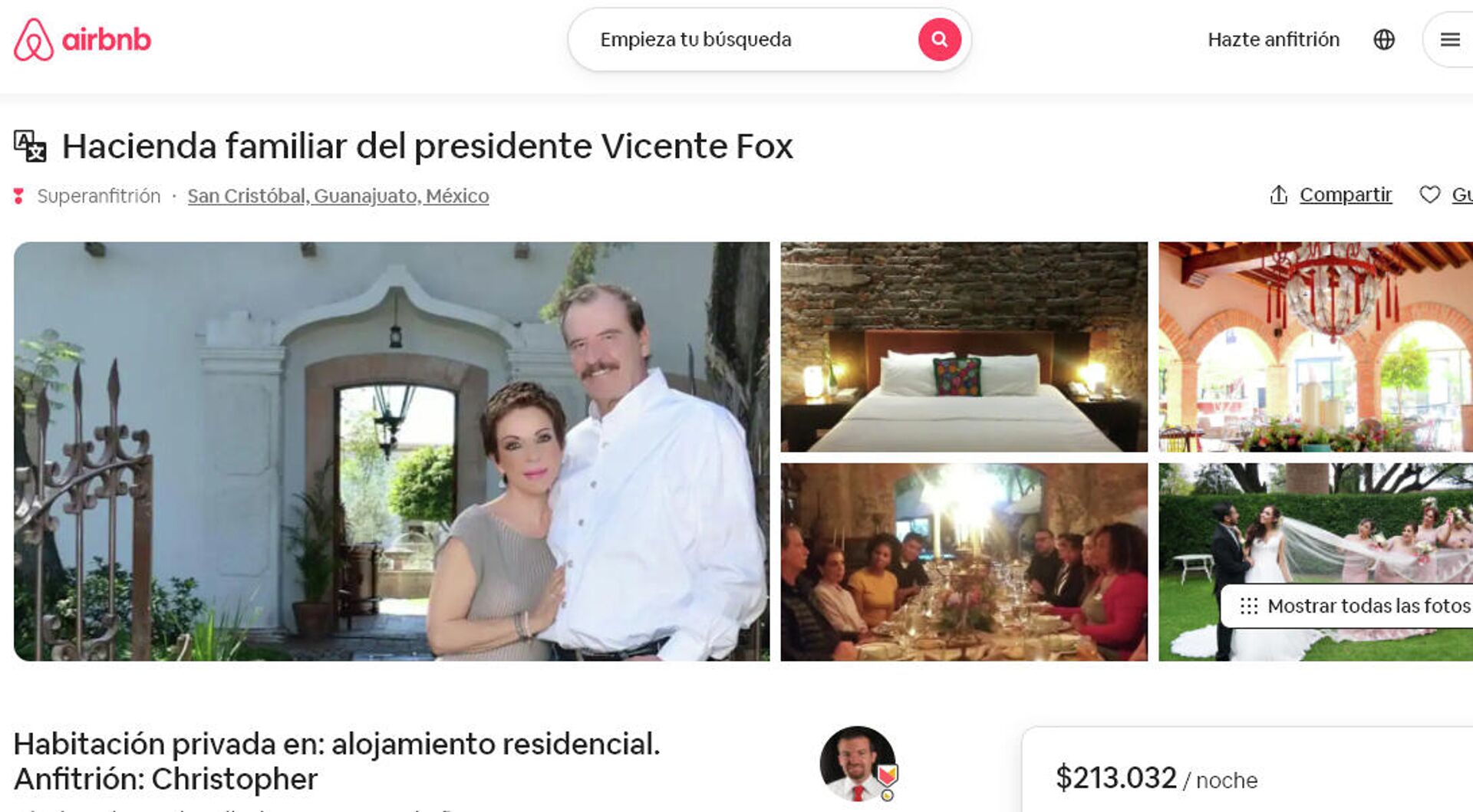 Sitio de Airbnb para rentar la hacienda familiar del expresidente Vicente Fox - Sputnik Mundo, 1920, 02.02.2022
