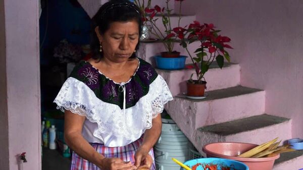 Una cocinera haciendo tamales en México.  - Sputnik Mundo