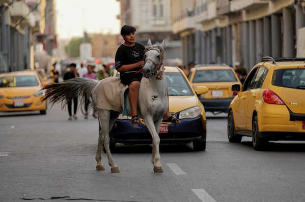 Un niño a caballo durante las celebraciones del Eid al-Adha en el centro de Bagdad, Irak. - Sputnik Mundo