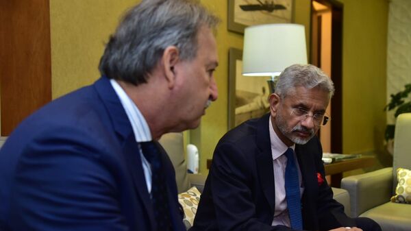 Raúl Silvero Silvagni, el viceministro de Exteriores paraguayo con el ministro de la India, Subrahmanyam Jaishankar - Sputnik Mundo