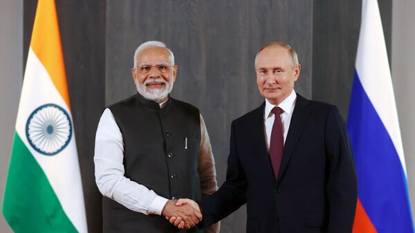 El primer ministro indio, Narendra Modi, y el presidente ruso, Vladímir Putin - Sputnik Mundo