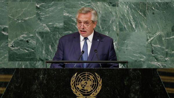 El presidente de Argentina, Alberto Fernández ante la ONU - Sputnik Mundo
