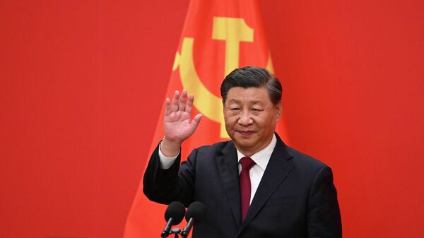 Xi Jinping, el mandatario chino, en el XX Congreso Nacional del Partido Comunista de China en el Gran Salón del Pueblo - Sputnik Mundo