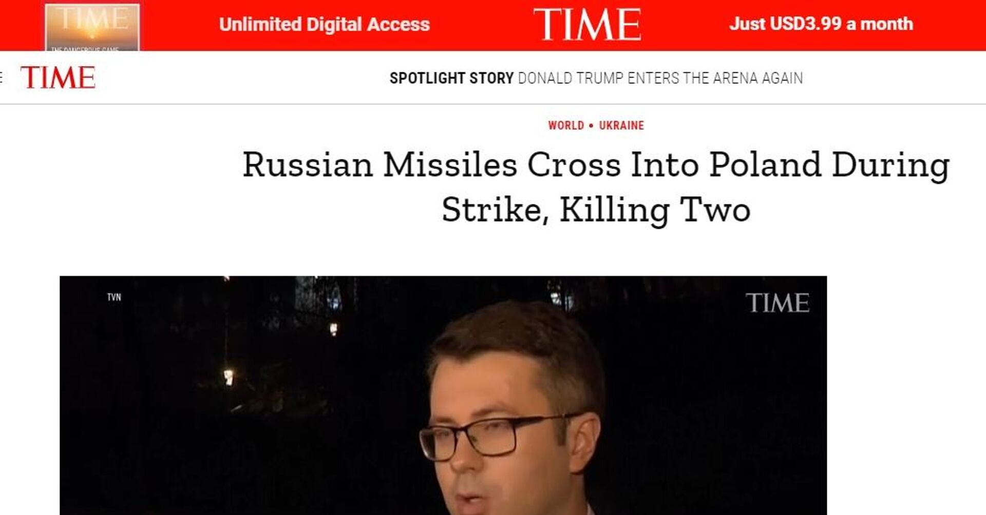 El portal web del medio británico 'Time' aseguró que se trataba de misiles rusos los que atravesaron a Polonia - Sputnik Mundo, 1920, 16.11.2022