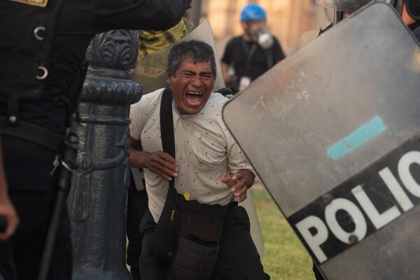 Un hombre grita de dolor por el exceso de fuerza utilizado en su contra durante su detención a manos de la Policía. - Sputnik Mundo