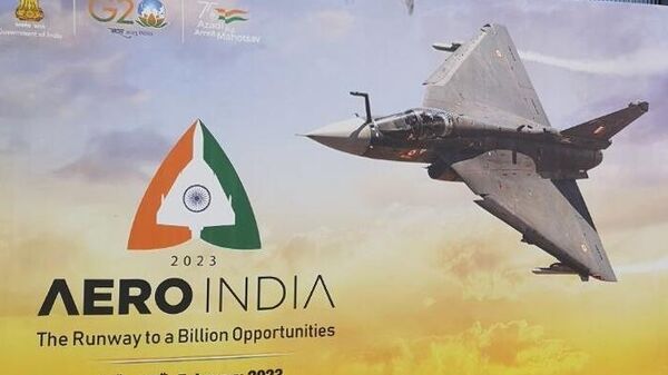 El logo del evento Aero India 2023 - Sputnik Mundo