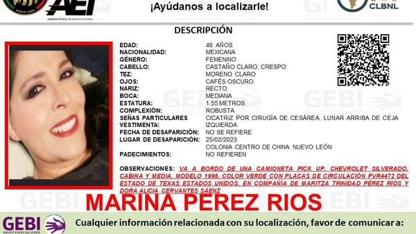Marina Pérez Ríos, desaparecida el 15 de febrero en Nuevo León  - Sputnik Mundo