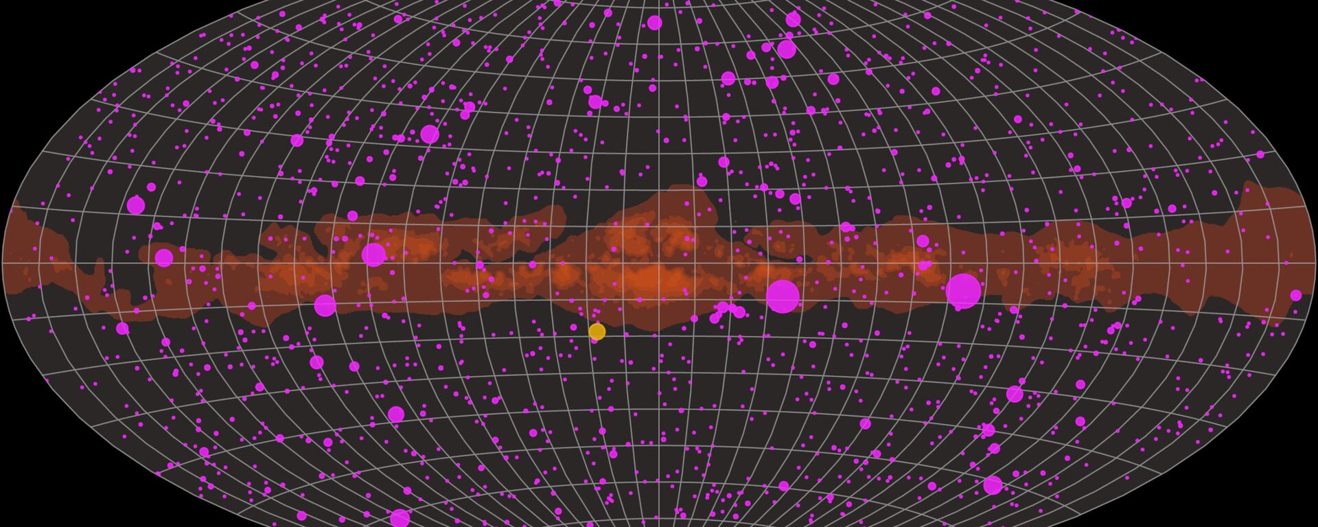 Imagen de la animación que representa un año de observaciones de los rayos gamma del cosmos por medio de Fermi - Sputnik Mundo, 1920, 20.03.2023