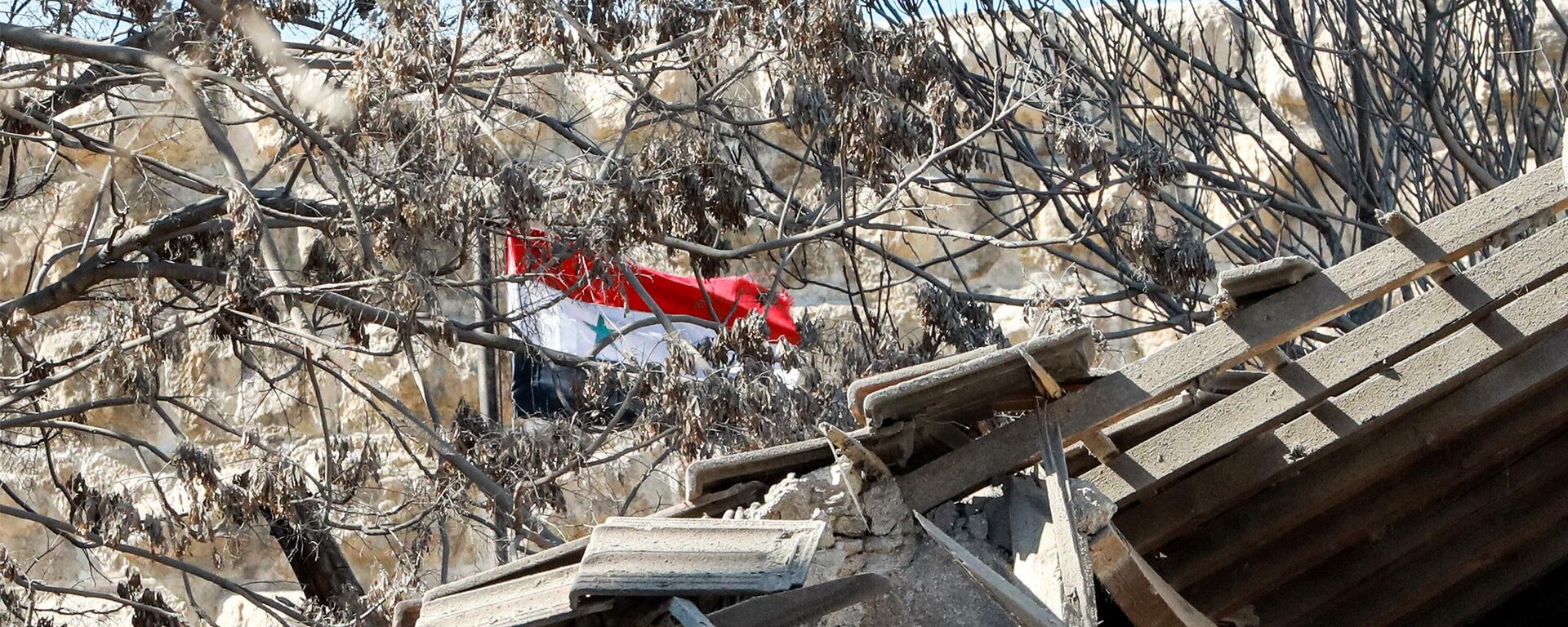 La bandera siria, a través de los escombros tras un ataque israelí - Sputnik Mundo, 1920, 21.04.2023
