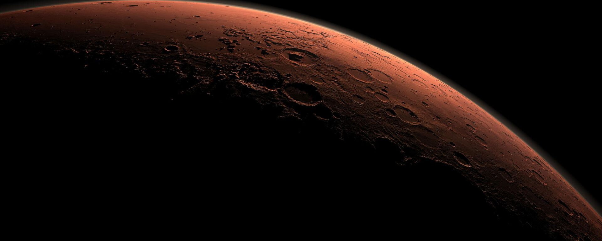 Vista generada por computadora muestra parte de Marte en el límite entre la oscuridad y la luz del día - Sputnik Mundo, 1920, 04.01.2024
