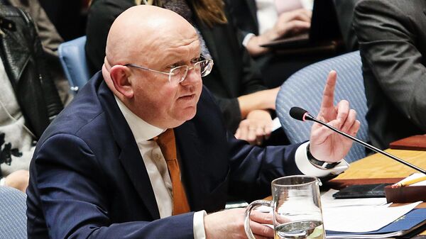 Vasili Nebenzia, embajador de Rusia ante la Organización de las Naciones Unidas (ONU), se dirige a una sesión pública del Consejo de Seguridad de la ONU en Nueva York.  - Sputnik Mundo