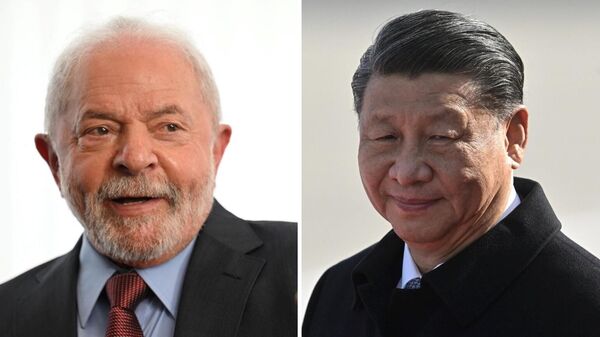 El presidente brasileño, Luiz Inácio Lula da Silva, y el presidente de China, Xi Jinping - Sputnik Mundo