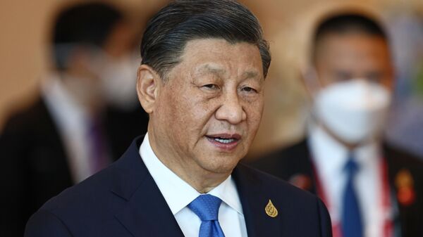 Xi Jinping, presidente de China, en la Reunión de Líderes Económicos de la APEC durante la cumbre del Foro de Cooperación Económica Asia-Pacífico, en Bangkok, Tailandia, el 19 de noviembre de 2022 - Sputnik Mundo