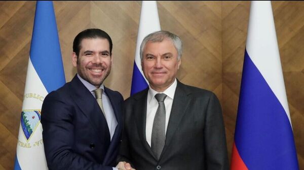 Viacheslav Volodin, presidente de la Duma Estatal de la Federación de Rusia, y Laureano Ortega Murillo, asesor presidencial de Nicaragua
 - Sputnik Mundo