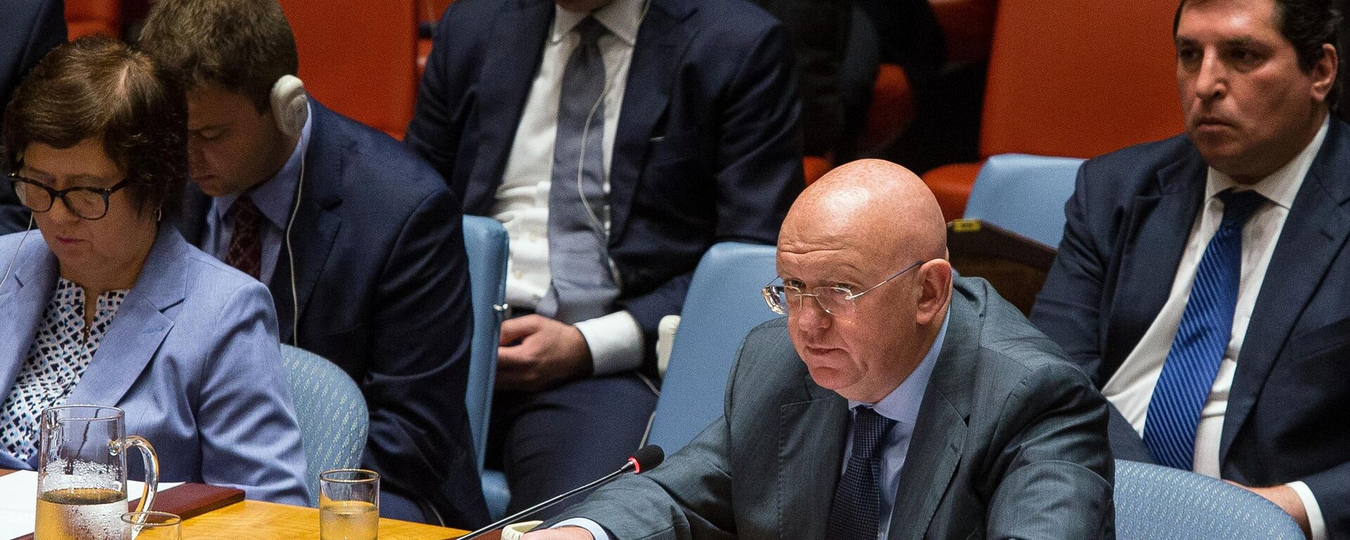 Vasili Nebenzia, el embajador de Rusia ante la Organización de las Naciones Unidas (ONU), se dirige a una sesión pública del Consejo de Seguridad de la ONU. - Sputnik Mundo, 1920, 05.02.2024