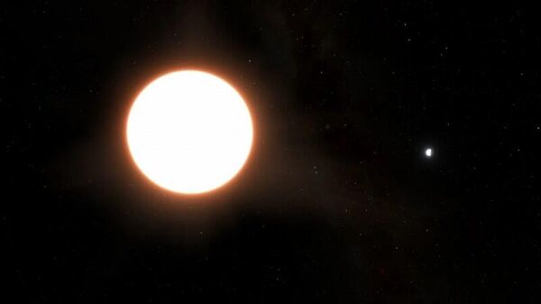 El exoplaneta LTT9779b (derecha) orbita en torno a una gran estrella anfitriona - Sputnik Mundo