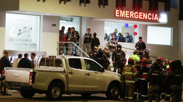 El hospital al que fueron trasladados varios de los heridos tras el atentado en el que murió el candidato presidencial Fernando Villavicencio en Quito, Ecuador, el 9 de agosto de 2023 - Sputnik Mundo