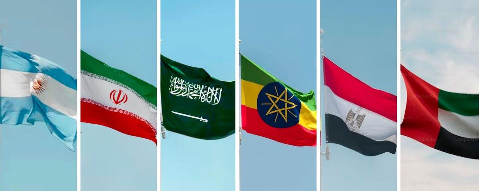 Banderas de Argentina, Irán, Arabia Sauidí, Etiopía, Egipto y Emiratos Árabes Unidos - Sputnik Mundo, 1920, 20.09.2023