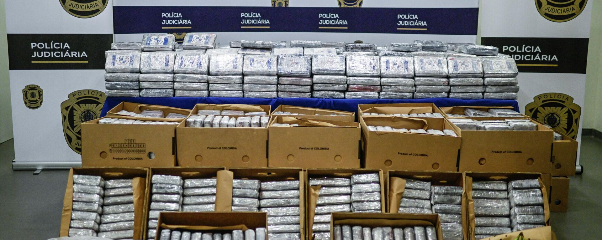 La Policía de Lisboa muestra cajas comerciales de plátanos procedentes de América Latina que contienen 4,2 toneladas de cocaína incautadas por las autoridades portuguesas en 2022.  - Sputnik Mundo, 1920, 25.08.2023