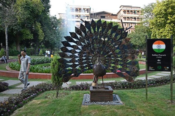 Una escultura del pavo real, el ave nacional de la India. - Sputnik Mundo