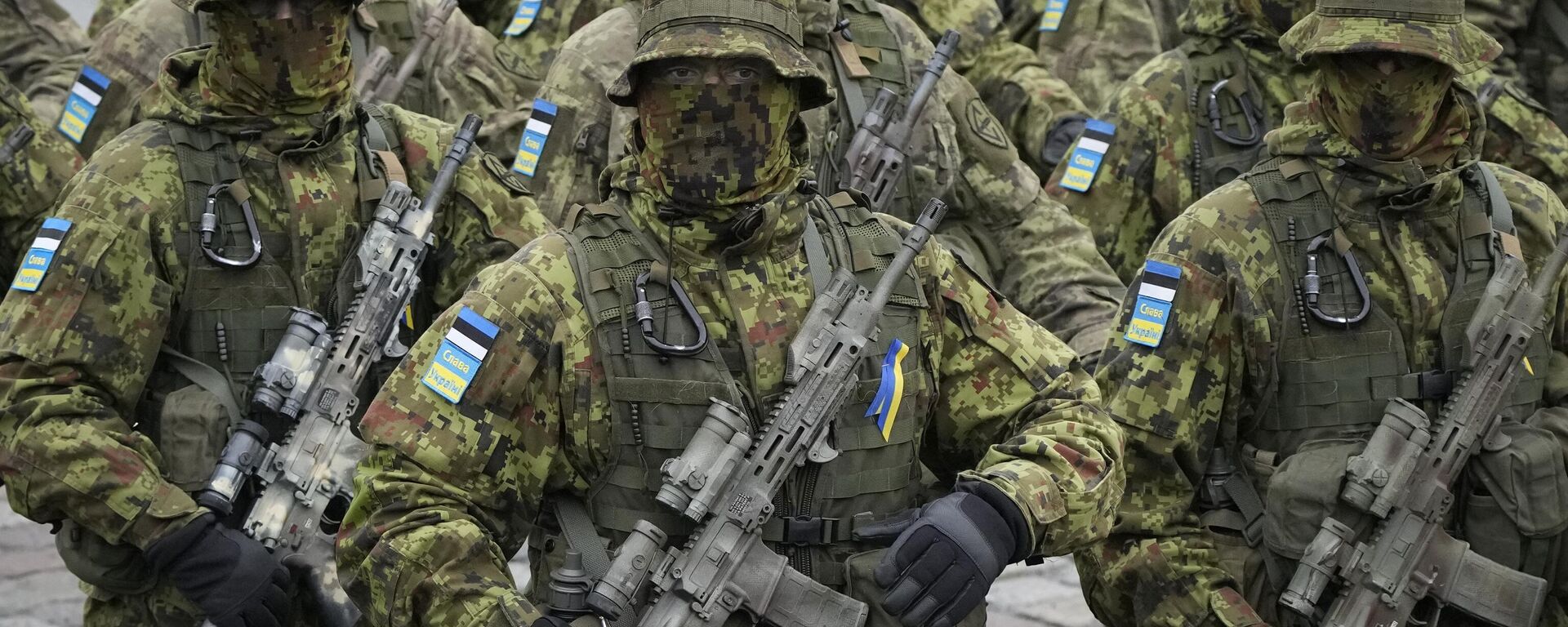 Soldados participan en un desfile militar durante las celebraciones del 105 aniversario de la República de Estonia, en Tallin, Estonia, el 24 de febrero de 2023  - Sputnik Mundo, 1920, 26.09.2023
