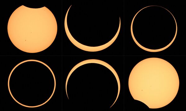 La altitud del Sol en el momento del eclipse era de 68° sobre el horizonte, y la fase anular duró cinco minutos y 18 segundos - Sputnik Mundo