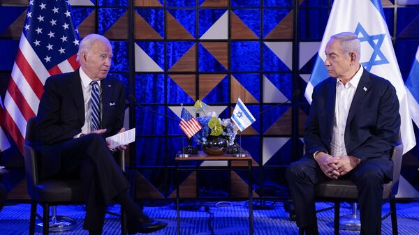 El presidente Joe Biden habla durante su reunión con el primer ministro israelí Benjamín Netanyahu - Sputnik Mundo