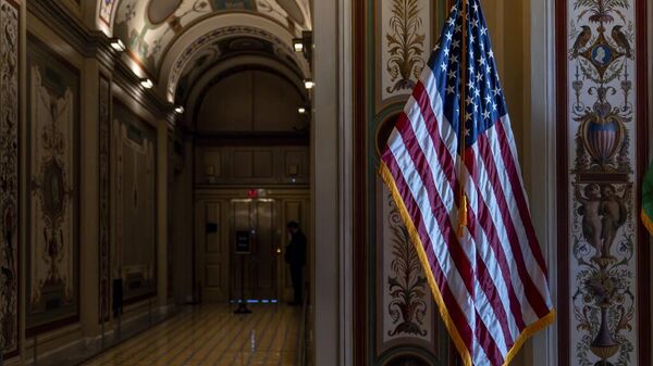 Una bandera de EEUU en el Congreso de EEUU mientras los legisladores se preparan para el receso de vacaciones, el 14 de diciembre de 2023.  - Sputnik Mundo
